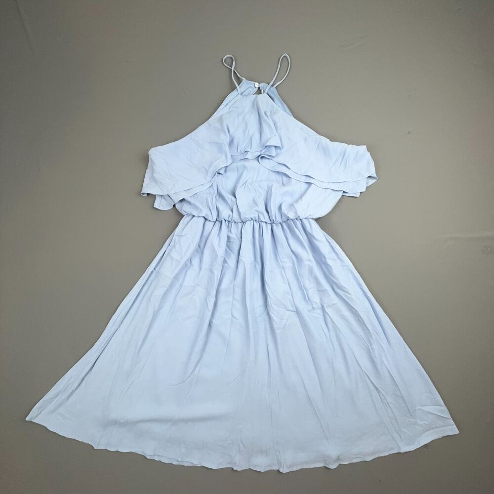 Lush Light Blue Halter Dress Small Ruffle Fit Flare